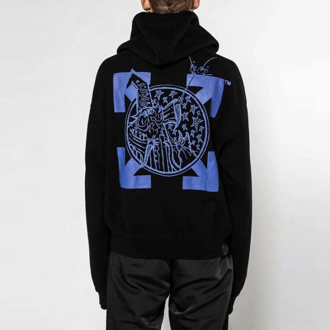 Off-White para hombre, camiseta holgada con logo de mago y gato sobre flecha, color negro
