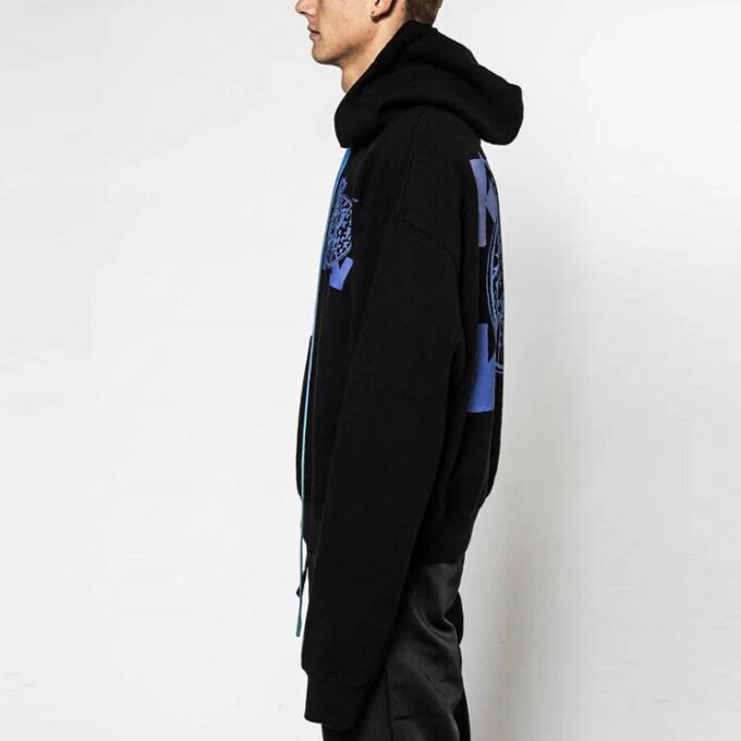 Off-White para hombre, camiseta holgada con logo de mago y gato sobre flecha, color negro
