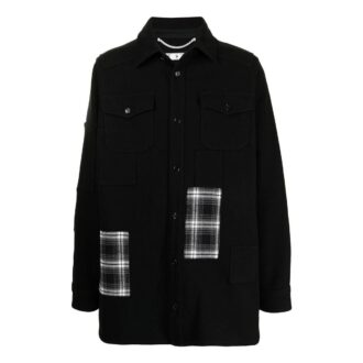 Off-White para hombre, colección primavera-verano 2022, chaqueta con cuello de solapa y bolsillos a cuadros con estampado de logotipo, color negro