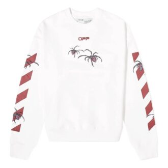 Off-White para hombre con estampado de araña y logotipo, cuello redondo y manga larga, blanco