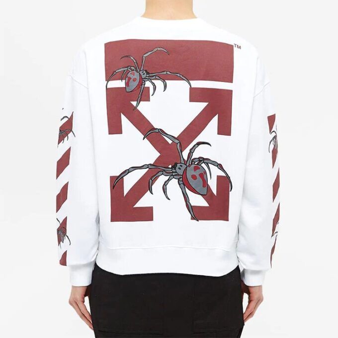 Off-White para hombre con estampado de araña y logotipo, cuello redondo y manga larga, blanco