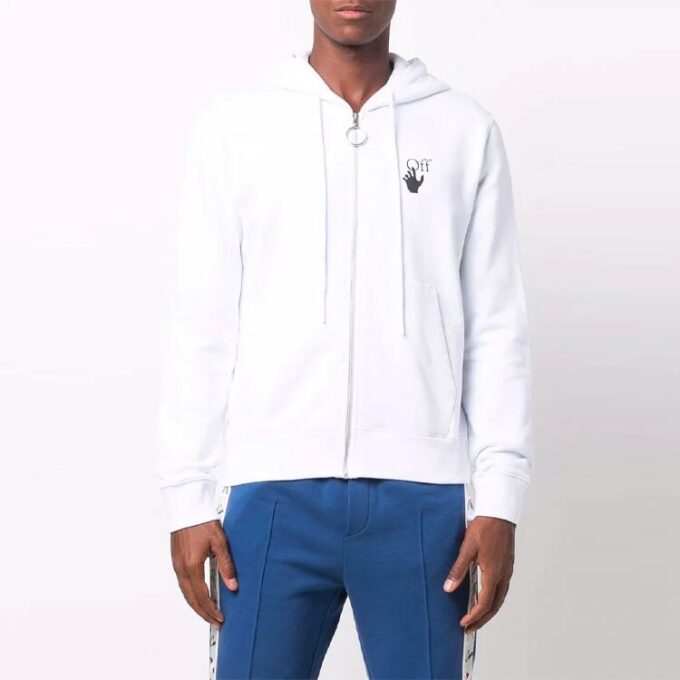 Off-White para hombre con estampado de logotipo y cremallera, blanco