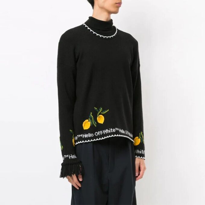 Off-White para hombre, cuello redondo bordado, negro