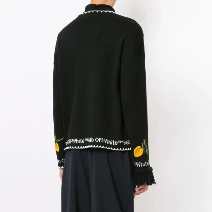 Off-White para hombre, cuello redondo bordado, negro