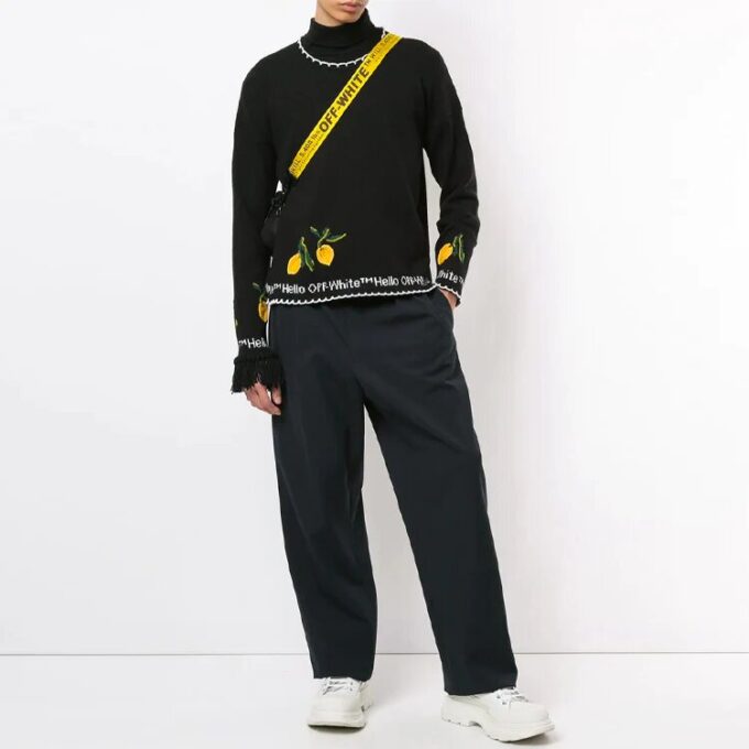 Off-White para hombre, cuello redondo bordado, negro