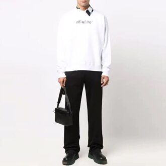 Off-White para hombre FW21 con estampado de letras, cuello redondo, corte holgado, blanco