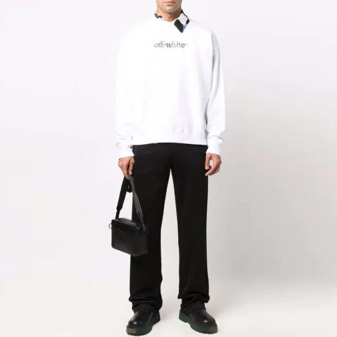 Off-White para hombre FW21 con estampado de letras, cuello redondo, corte holgado, blanco