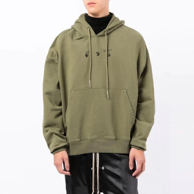 Off-White para hombre FW21 con estampado del logotipo, manga larga y corte holgado, verde
