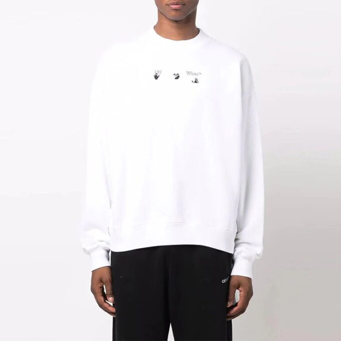 Off-White para hombre FW21 Jersey de cuello redondo con estampado de Arrows, corte holgado, blanco