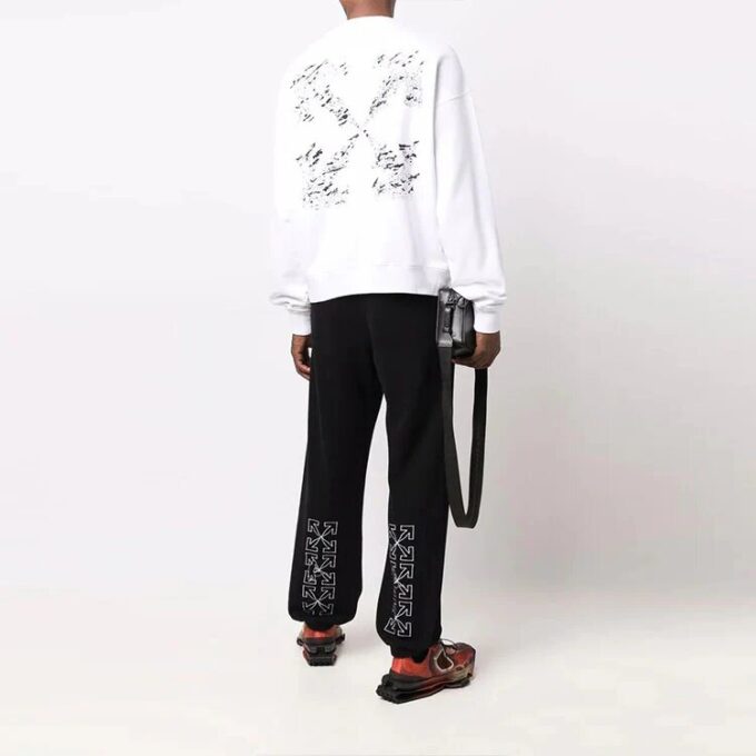 Off-White para hombre FW21 Jersey de cuello redondo con estampado de Arrows, corte holgado, blanco