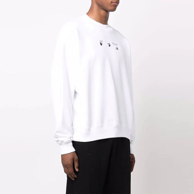 Off-White para hombre FW21 Jersey de cuello redondo con estampado de Arrows, corte holgado, blanco