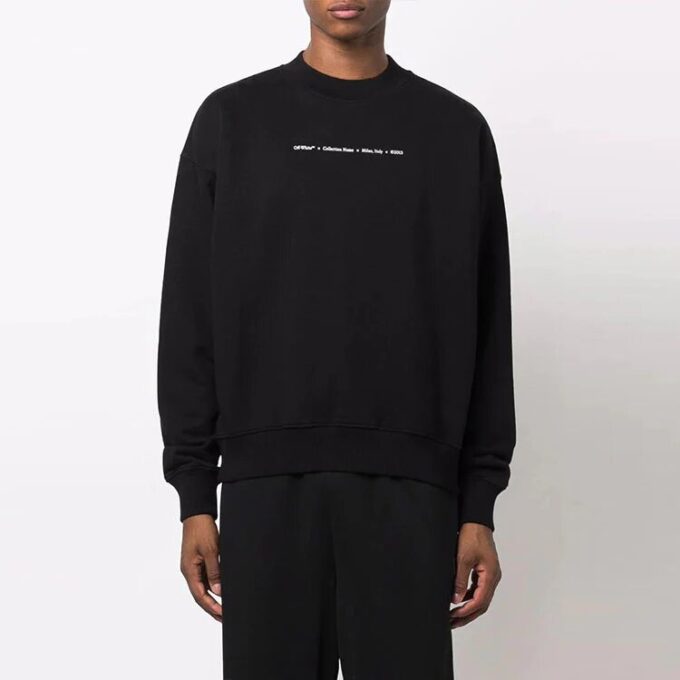 Off-White para hombre FW21 Jersey de cuello redondo con estampado del logotipo Tornado Arrow, corte holgado, negro