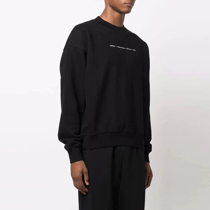 Off-White para hombre FW21 Jersey de cuello redondo con estampado del logotipo Tornado Arrow, corte holgado, negro