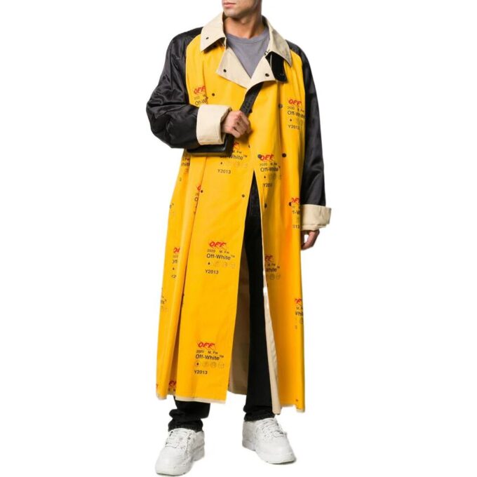 Off-White para hombre FW22 Chaqueta cortavientos amarilla de corte holgado con logo estampado en la solapa