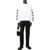 Off-White para hombre FW22 con rayas laterales y estampado de letras, cuello redondo recto y manga larga, otoño, blanco