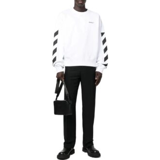 Off-White para hombre FW22 con rayas laterales y estampado de letras, cuello redondo recto y manga larga, otoño, blanco Off-White para hombre FW22 con rayas laterales y estampado de letras, cuello redondo recto y manga larga, otoño, blanco