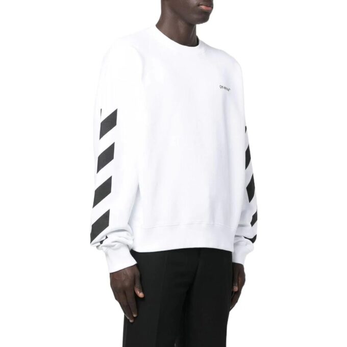 Off-White para hombre FW22 con rayas laterales y estampado de letras, cuello redondo recto y manga larga, otoño, blanco