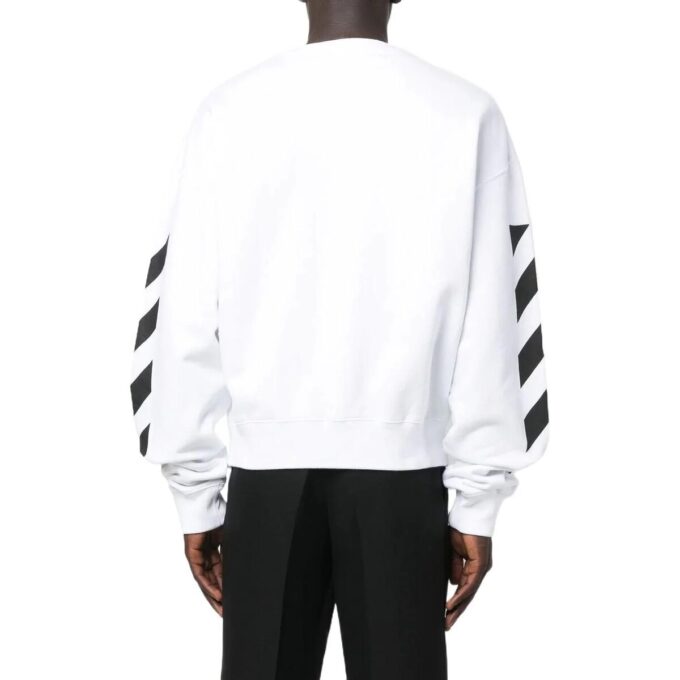 Off-White para hombre FW22 con rayas laterales y estampado de letras, cuello redondo recto y manga larga, otoño, blanco