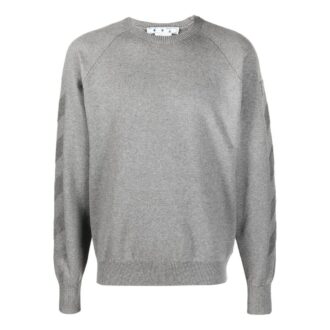 Off-White para hombre FW22 Jersey de cuello redondo con estampado de logotipo de flecha a rayas, versión gris