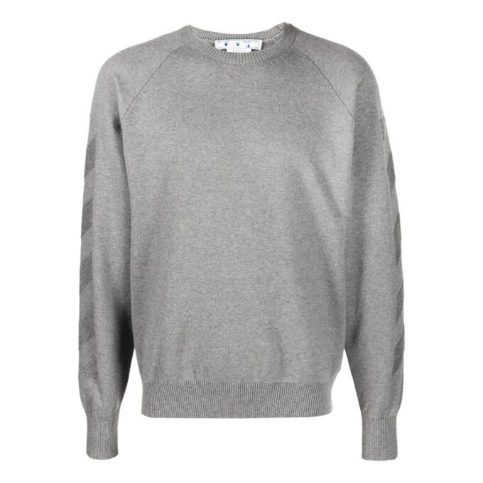 Off-White para hombre FW22 Jersey de cuello redondo con estampado de logotipo de flecha a rayas, versión gris