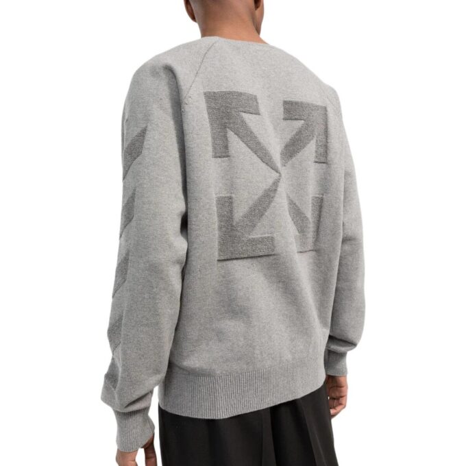 Off-White para hombre FW22 Jersey de cuello redondo con estampado de logotipo de flecha a rayas, versión gris