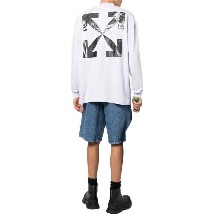 Off-White para hombre FW22 Liso con estampado de Arrows y logotipo, cuello redondo, blanco