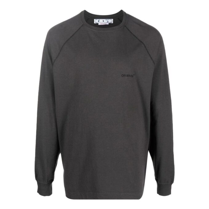 Off-White para hombre, jersey de cuello redondo con estampado de logotipo, manga larga, gris