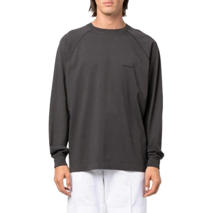 Off-White para hombre, jersey de cuello redondo con estampado de logotipo, manga larga, gris