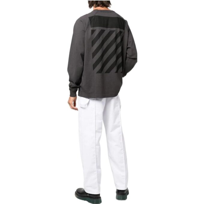 Off-White para hombre, jersey de cuello redondo con estampado de logotipo, manga larga, gris