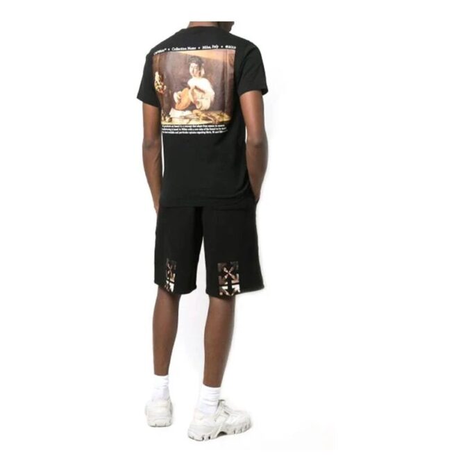 Off-White para hombre SS22 Caravaggio con estampado de letras, cuello redondo, manga corta, versión estándar, negro