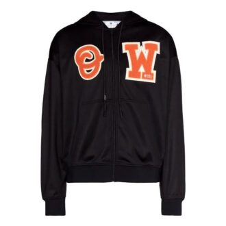 Off-White para hombre, sudadera con cremallera y estampado de letras de skate, corte holgado, negro