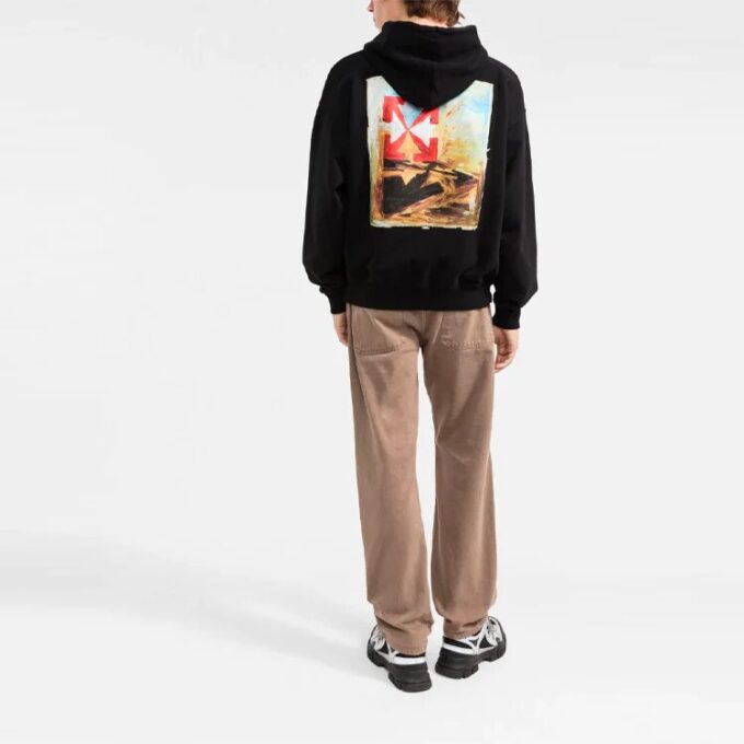 Off-White para hombre, temporada otoño-invierno 2021, jersey de corte holgado con estampado de letras y flechas, color negro