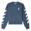 Off-White para hombre, temporada primavera-verano 2021, jersey de cuello redondo con estampado de logotipo y rayas, corte holgado, azul