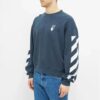 Off-White para hombre, temporada primavera-verano 2021, jersey de cuello redondo con estampado de logotipo y rayas, corte holgado, azul