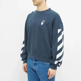 Off-White para hombre, temporada primavera-verano 2021, jersey de cuello redondo con estampado de logotipo y rayas, corte holgado, azul