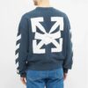 Off-White para hombre, temporada primavera-verano 2021, jersey de cuello redondo con estampado de logotipo y rayas, corte holgado, azul