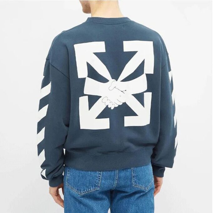 Off-White para hombre, temporada primavera-verano 2021, jersey de cuello redondo con estampado de logotipo y rayas, corte holgado, azul