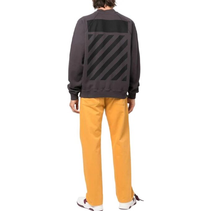 Off-White Pulaover de manga larga con cuello redondo y estampado del logotipo en la espalda para hombre, colección primavera-verano 2022, versión básica, gris oscuro