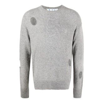 Off-White Pullover de cuello redondo de manga larga de lana para hombre, colección primavera-verano 2022, color liso, gris