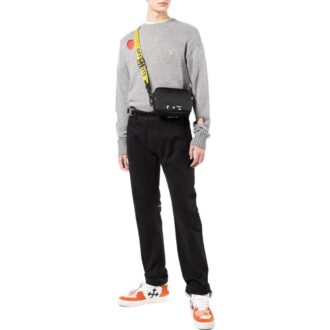Off-White Pullover de cuello redondo de manga larga de lana para hombre, colección primavera-verano 2022, color liso, gris