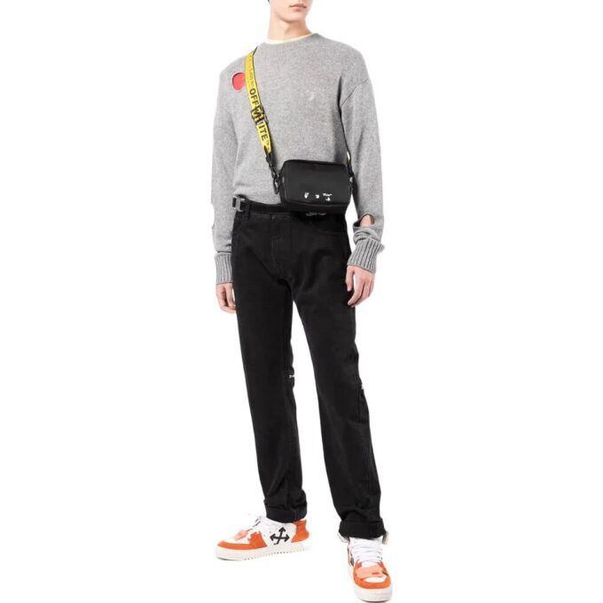 Off-White Pullover de cuello redondo de manga larga de lana para hombre, colección primavera-verano 2022, color liso, gris