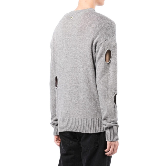 Off-White Pullover de cuello redondo de manga larga de lana para hombre, colección primavera-verano 2022, color liso, gris