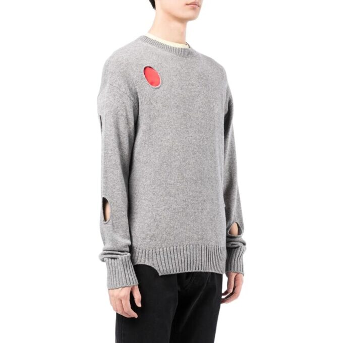 Off-White Pullover de cuello redondo de manga larga de lana para hombre, colección primavera-verano 2022, color liso, gris