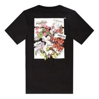 Off-White SS19 Camiseta de manga corta con estampado de bocetos de flores y flechas