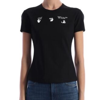Off-White SS20 Camiseta ajustada de manga corta con logotipo exclusivo en aplique, color negro