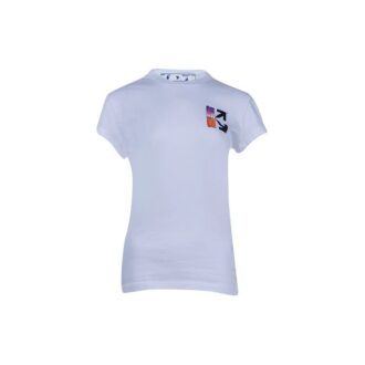 Off-White SS21 Camiseta de Pantalones Cortos con logotipo de flecha degradada, versión blanca