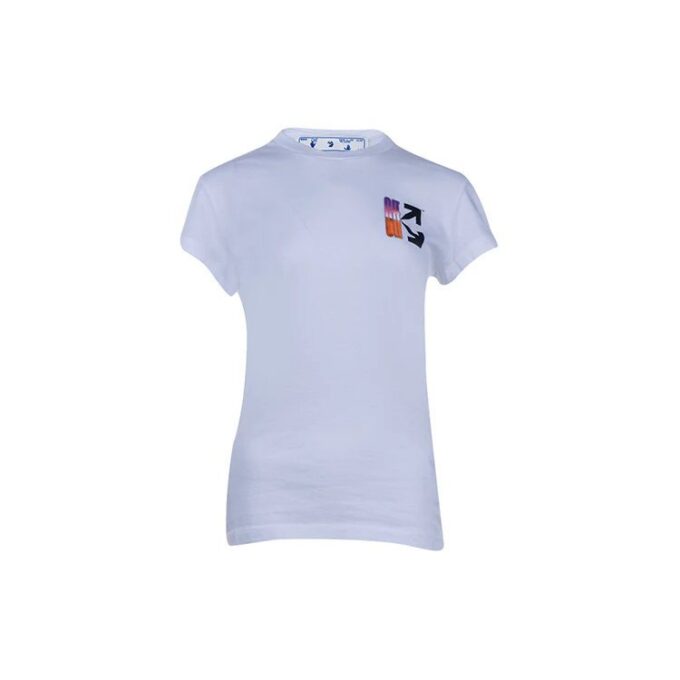 Off-White SS21 Camiseta de Pantalones Cortos con logotipo de flecha degradada, versión blanca
