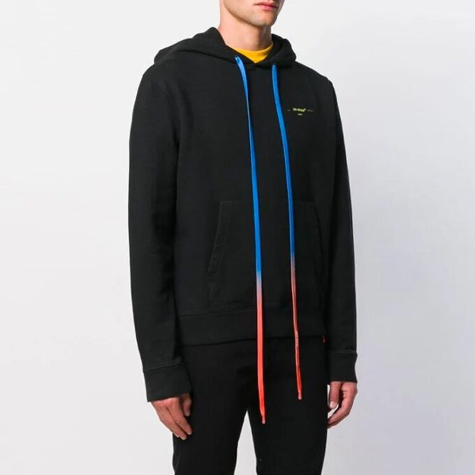 Off-White Sudadera con capucha para hombre de acrílico con estampado de flechas multicolor, negro