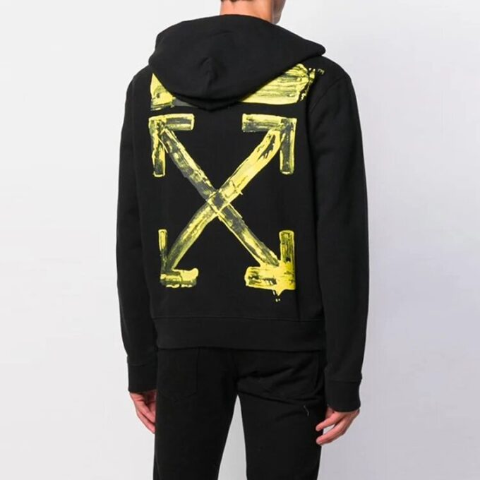 Off-White Sudadera con capucha para hombre de acrílico con estampado de flechas multicolor, negro