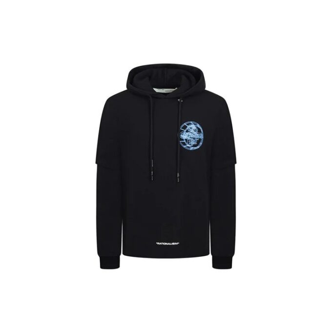 Off-White Sudadera con capucha para hombre de algodón estampado en negro